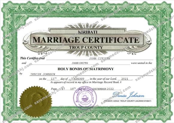 Kiribati marriage certificate Word and PDF template